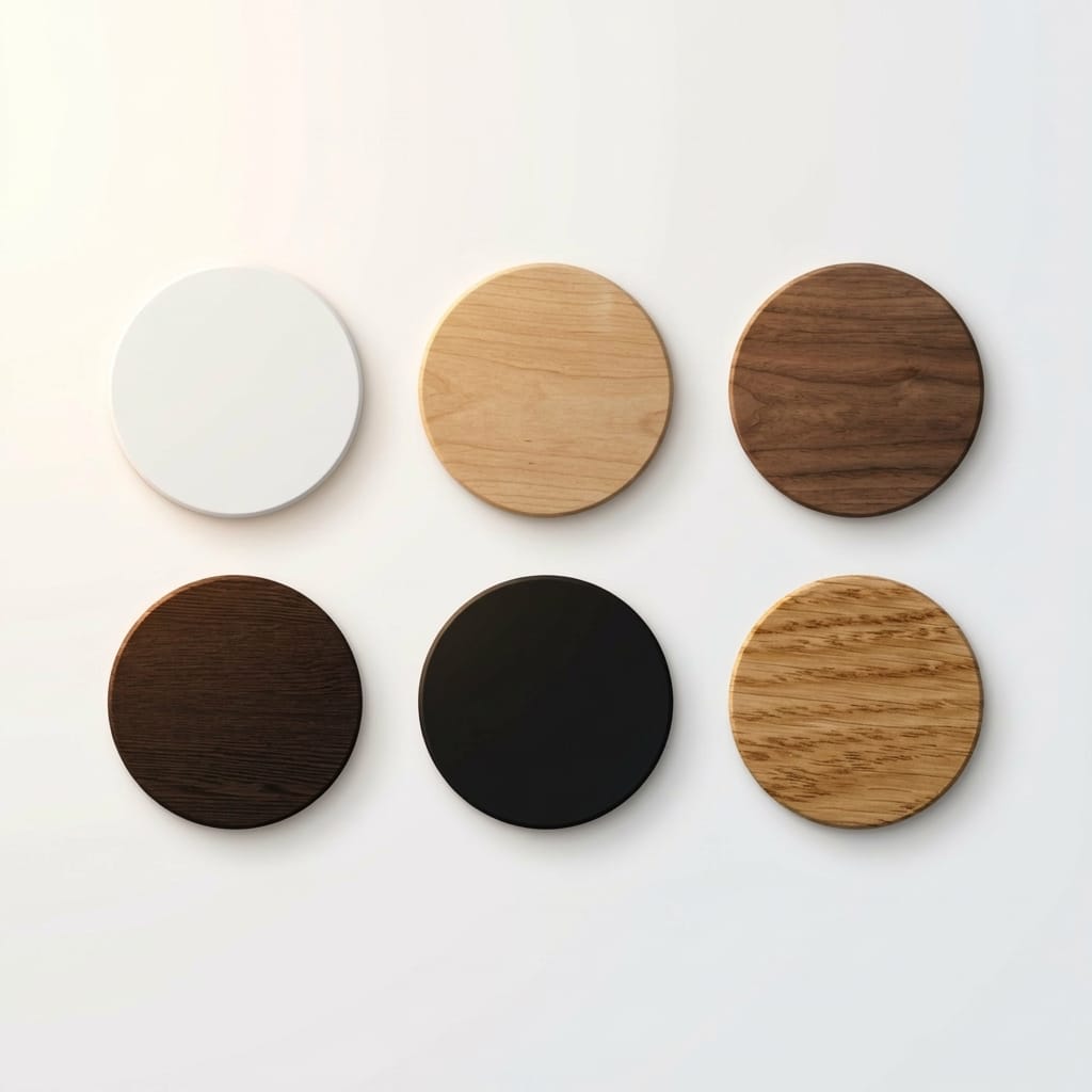 Wood finish samples for The Bed No. 1 Japandi bed frame