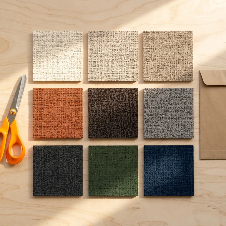 Upholstery fabrics and wood finish samples