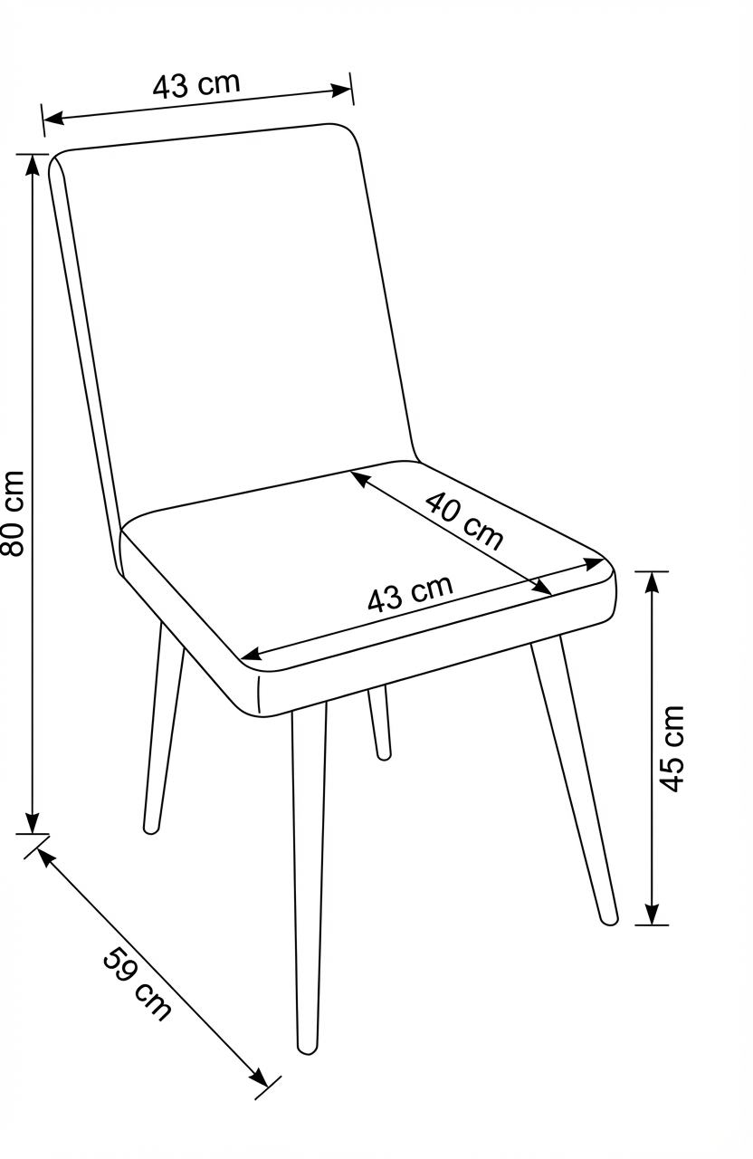 Minimalist beech chair dimensions diagram with seat and overall measurements