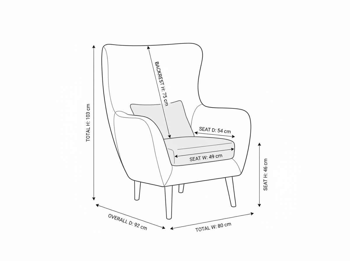 The Armchair No. 5 dimensions diagram: width 80 cm, depth 92 cm, height 103 cm, seat height 46 cm